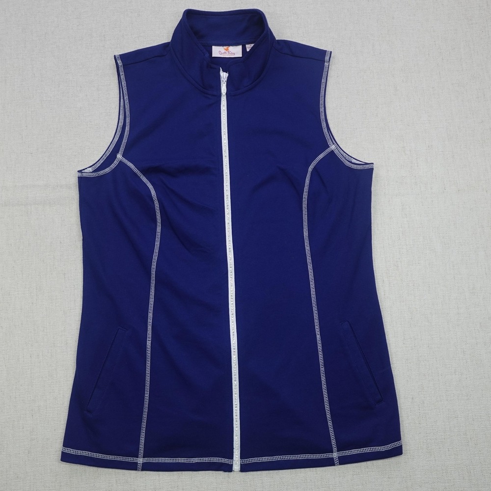 Quacker Factory Vest Womens Small Blue Sleeveless Full Zip Activewear Pockets